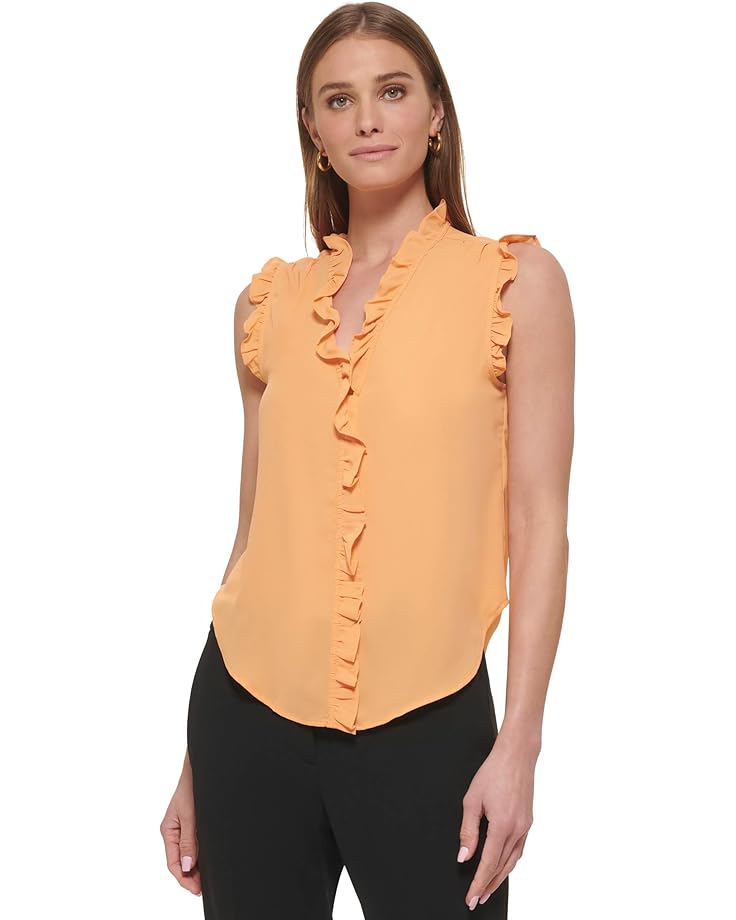 DKNY Sleeveless V-Neck Ruffle Blouse Women's Melon 2026 Outlet Online