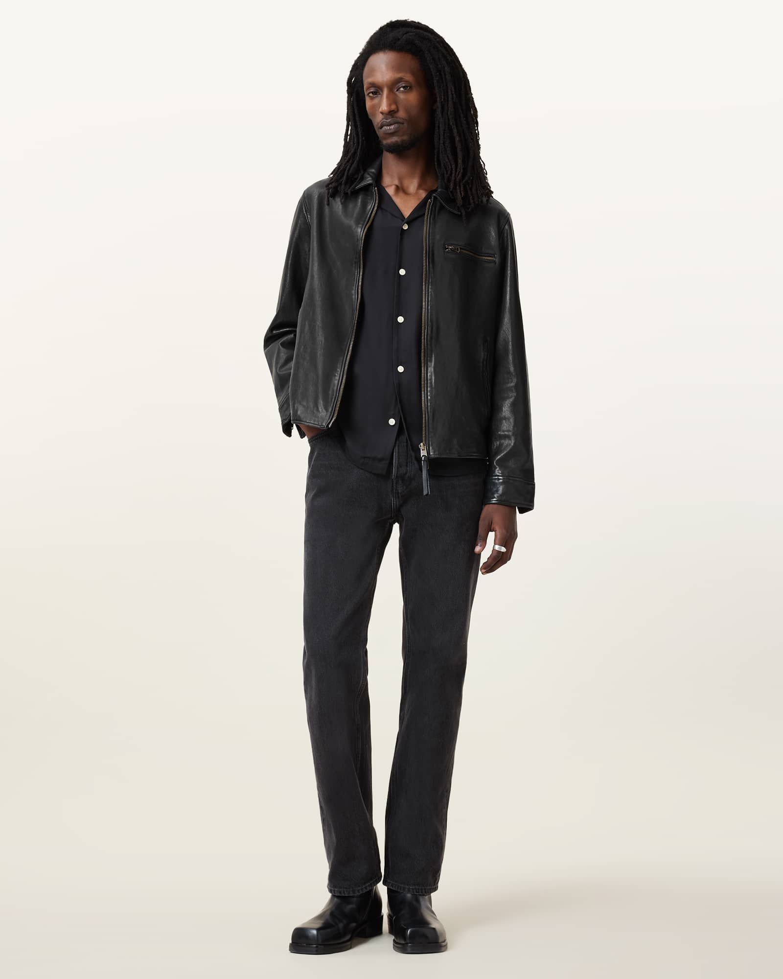 All Saints Miller Leather Jacket Black