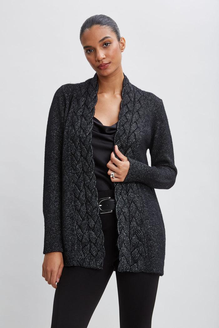 Elie Tahari Metallic Cable Cardigan Black-Silver 2026 Top Sale